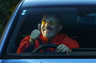 Enzo Maresca was all smiles as he arrived for Manchester City training on Thursday
